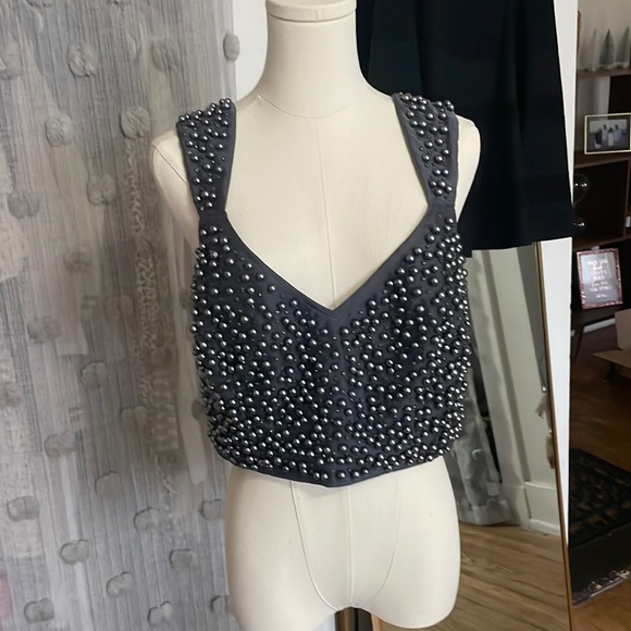 Anthropologie Tops - NWT Beaded Pearl and Rhinestone Cropped Tank! Size 14, Anthropologie!